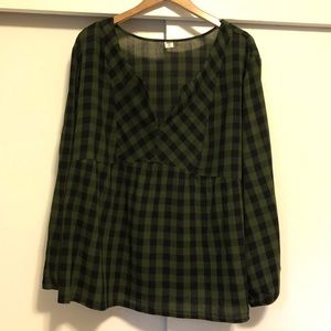 Black and green Gingham Top